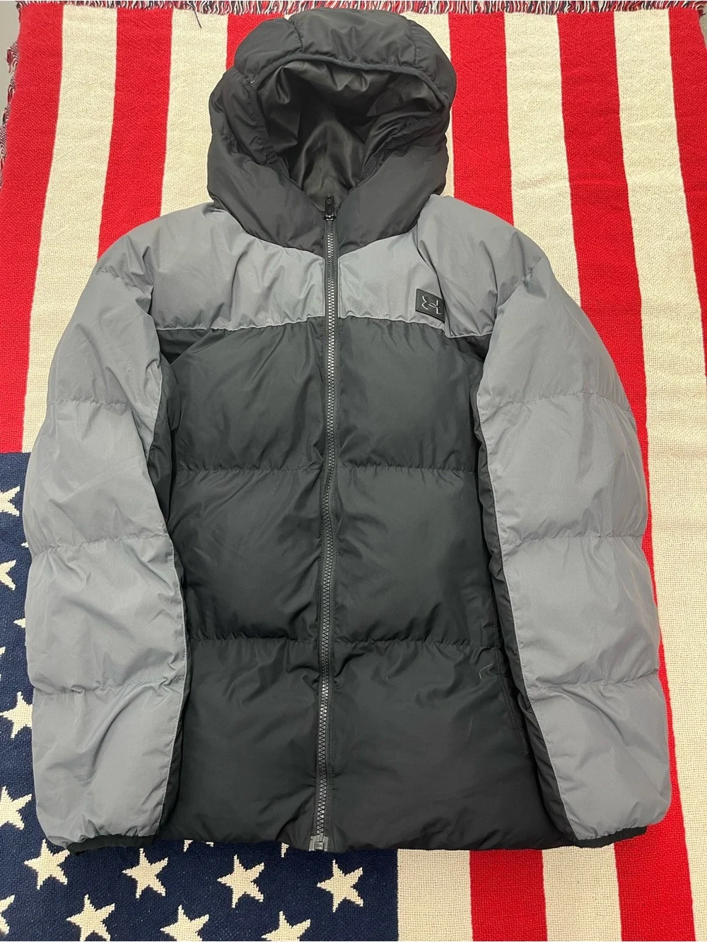 Under Armour Youth Two-Tone Gray & Black Hooded Puffer Jacket Size Large 14/16